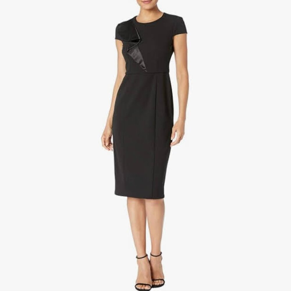 Donna Morgan NWT Black Ruffle Sheath Dress Size 8 Cocktail Work Wedding Guest
